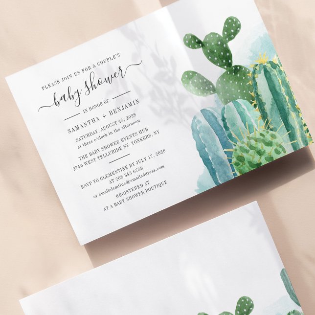 Cacti Watercolor Paare Kinderdusche Sukkulent Einladung (Von Creator hochgeladen)