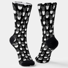 Cacti White Line Art Kleines Muster Socken