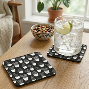 Cacti White Line Art Muster Getränkeuntersetzer