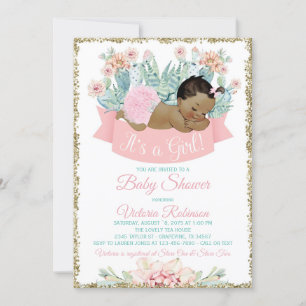 Cactus African American Girl Baby Shower Einladung