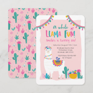 Cactus amusant Cute Llama Invitation d'anniversair