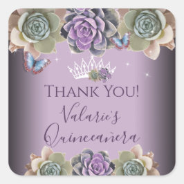 Cactus and Butterfly Elegante Quinceanera Square S Quadratischer Aufkleber