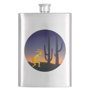 Cactus and Kokopelli Round Flachmann