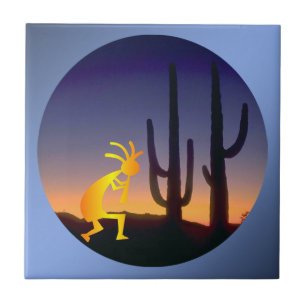 Cactus and Kokopelli Round Fliese