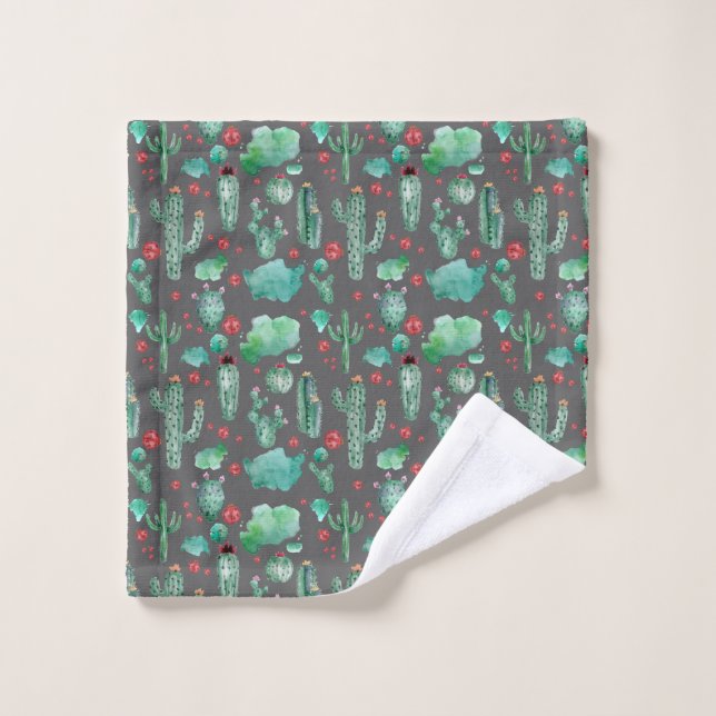cactus and ladybutern pattern - black background (Gant de toilette)