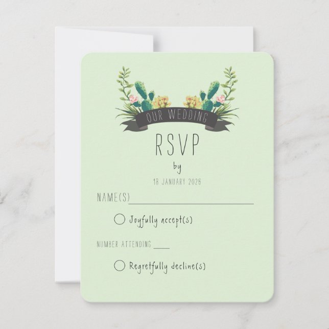 Cactus and Succulent Boho Wedding RSVP Karte (Vorderseite)