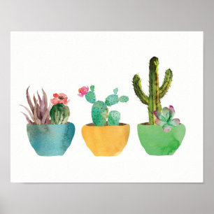 Cactus aquarelle et impression succulente
