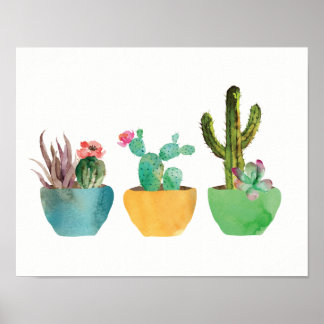 Cactus aquarelle et impression succulente