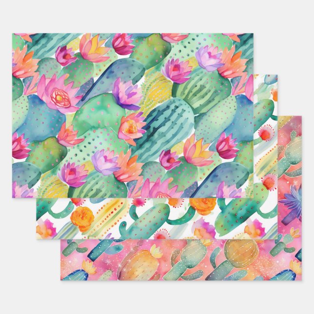 Cactus Art Combo Green White Pink Wüste Südwesten Geschenkpapier Set (Set)