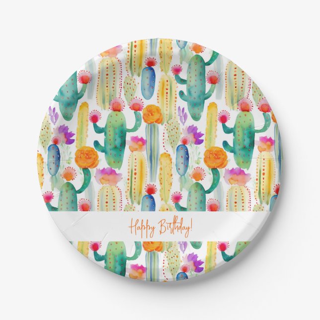 Cactus Art Desert Southwest Happy Birthday Fun Pappteller (Vorderseite)