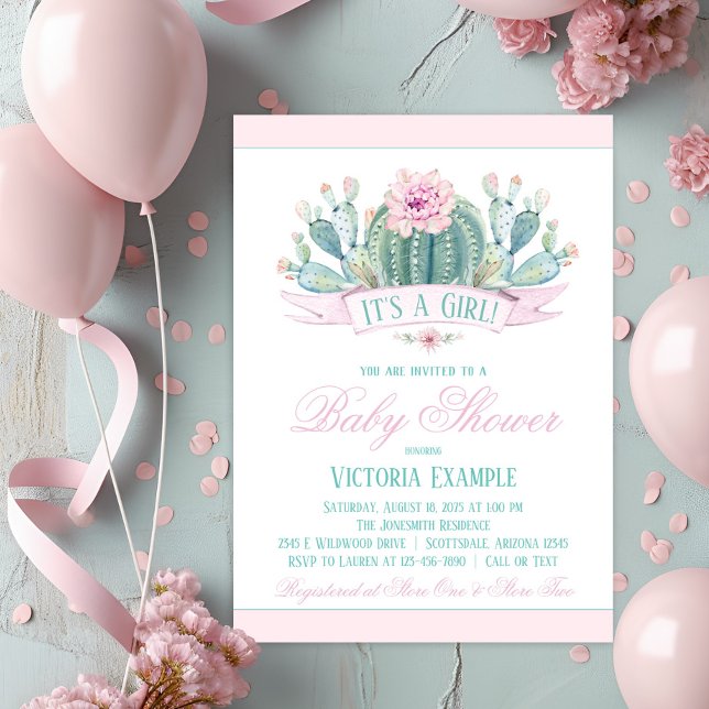 Cactus Baby Girl Douche Invitations (Cute cactus baby shower invitation. Simply add your event details.)