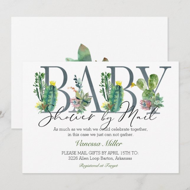 Cactus Baby Shower by Mail Einladung (Vorne/Hinten)