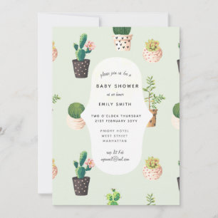 Cactus Baby showers Invitations Aquarelle Succulen