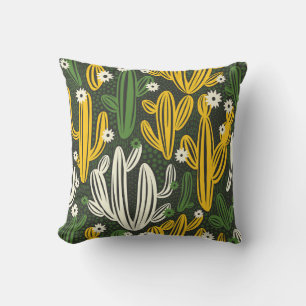 Cactus Black Background Vintag Pattern Kissen