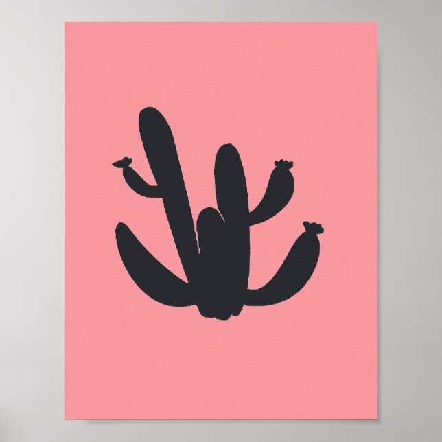 Cactus Black Pflanze Malerei Wüste Grafik Poster (Vorne)