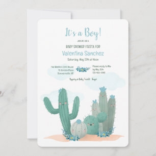 Cactus Blooms Blue Baby Shower Einladung