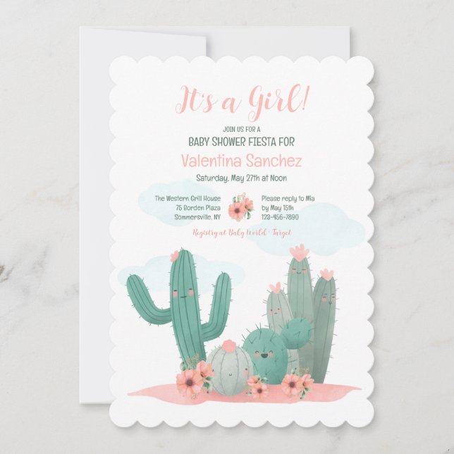 Cactus Blooms Girl Baby Shower Einladung (Vorderseite)