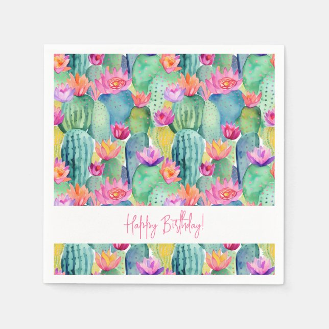 Cactus Blume Art Desert HAPPY BIRTHDAY Südwesten Serviette (Vorderseite)