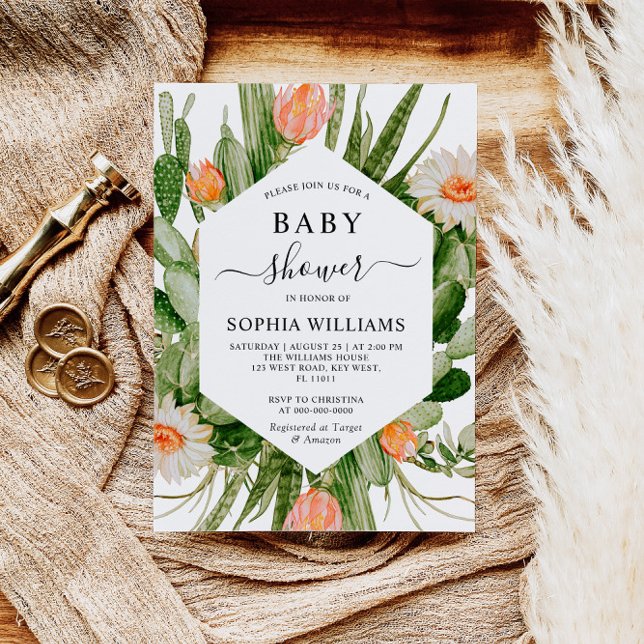 Cactus Blume Frame Baby Dusche Einladung (Von Creator hochgeladen)