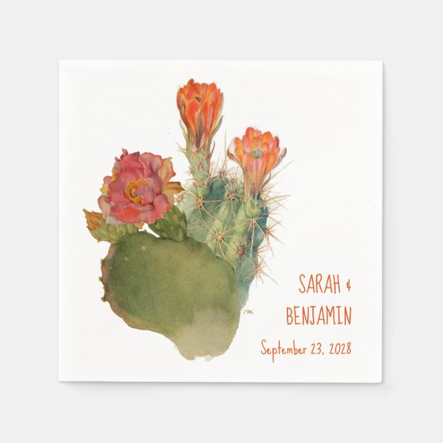 Cactus Blume Hochzeit botanischer Wasserfarbenflor Serviette (Vorderseite)