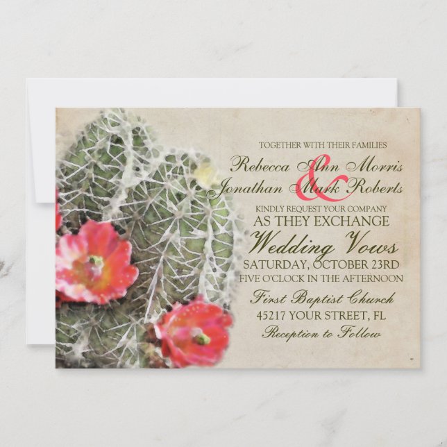 Cactus Blume Hochzeit Einladung (Vorderseite)