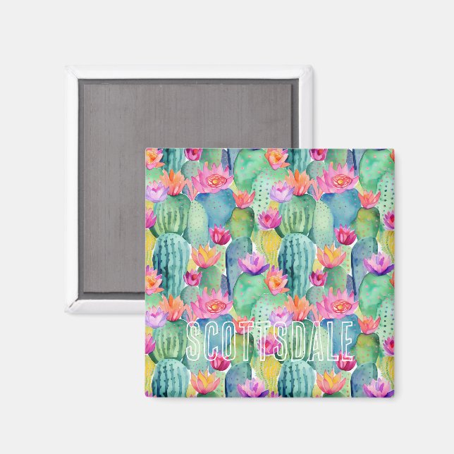 Cactus Blume LOCATION Wasserfarbene Wüste Magnet (Vorderseite/Rückseite)