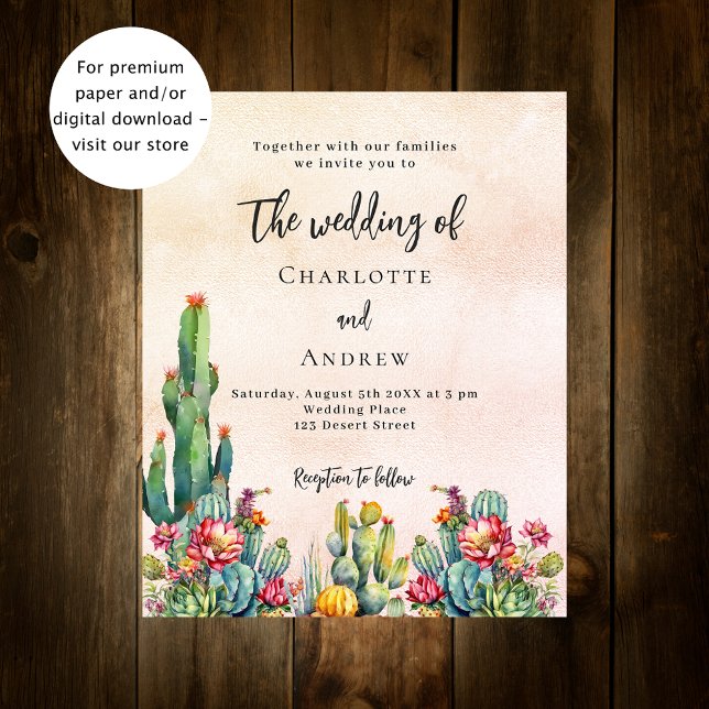 Cactus Blume Rose Gold Budget Hochzeitseinladung Flyer (Von Creator hochgeladen)
