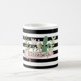 Cactus Blume Schwarz-weiß Stripes Kaffeetasse