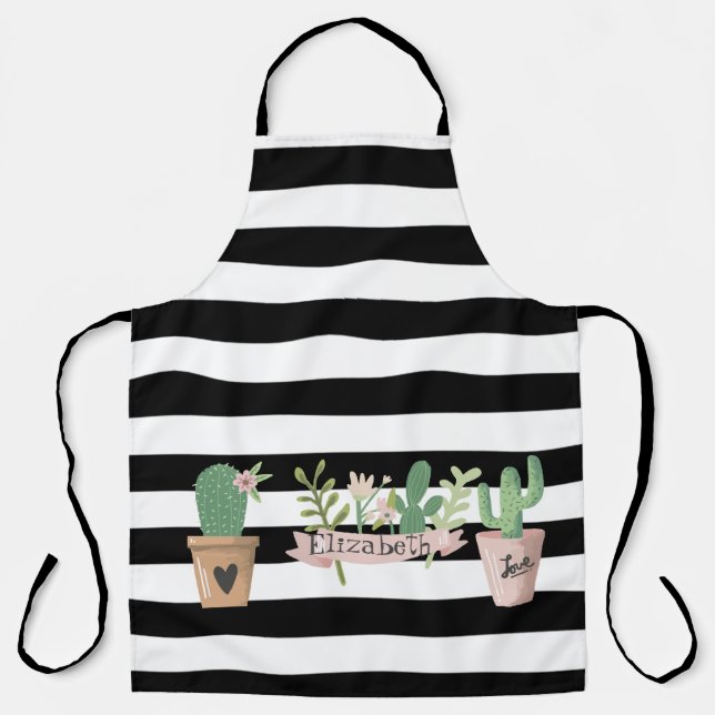 Cactus Blume Schwarz-weiß Stripes Schürze (Vorderseite)