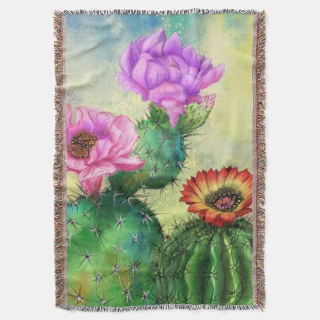 Cactus Blume Throw Blanket Decke (Vorderseite Vertikal)