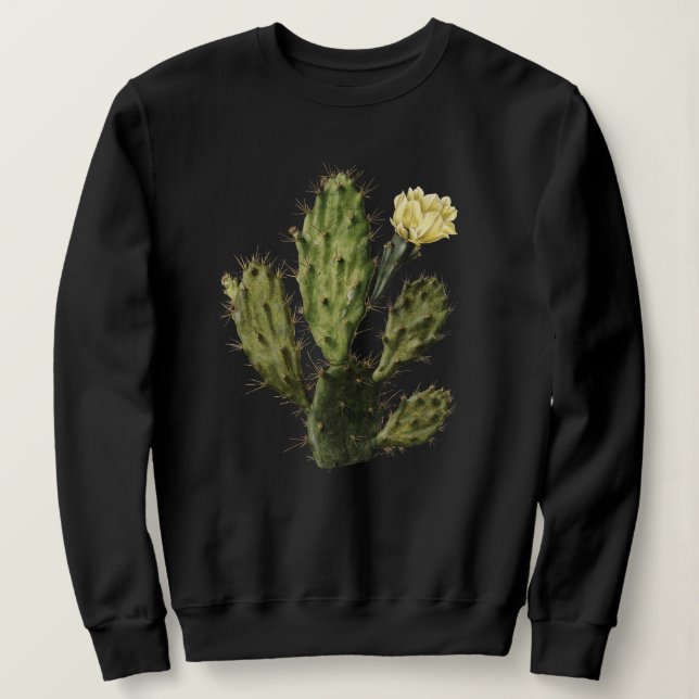 Cactus Blume Vintag Zeichnend Schwarzes Sweatshirt (Design vorne)