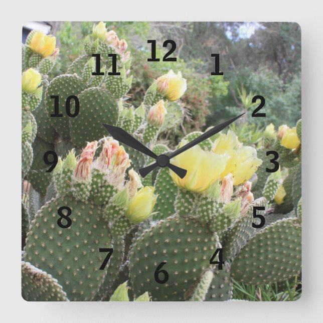 Cactus Blume Wall Clock Quadratische Wanduhr (Vorderseite)
