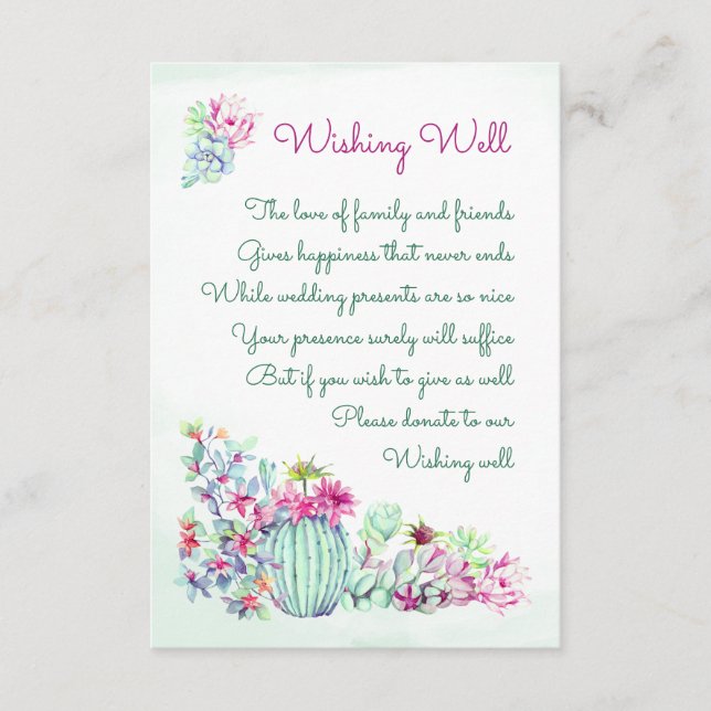 Cactus Blume Wedding Wishing Well Cards Begleitkarte (Vorderseite)