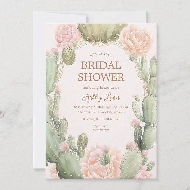 Cactus Boho Desert Blume Brautparty Einladung (Vorderseite)
