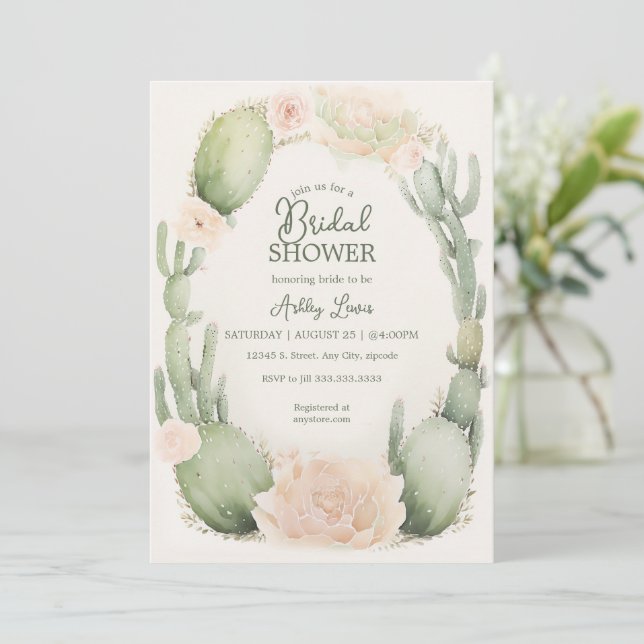 Cactus Brautparty fiesta bridal wüste Einladung (Stehend Vorderseite)