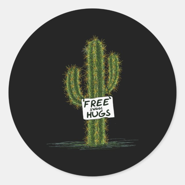 Cactus Cacti Funny Art Humor Sweet Hugs  Runder Aufkleber (Vorderseite)