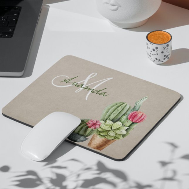 Cactus Cacti Succulent Südwestwüste Monogram Mousepad (Von Creator hochgeladen)