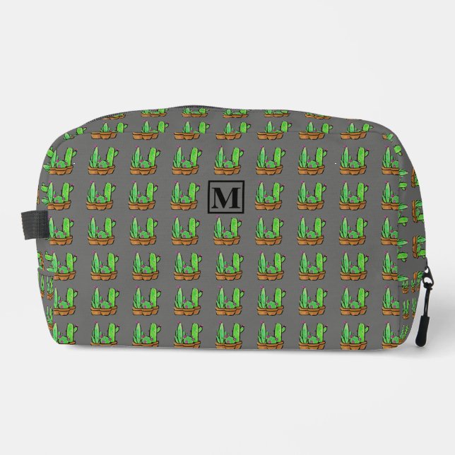 Cactus cacti succulents muster grau monogram Sli Waschbeutel (Vorderseite)