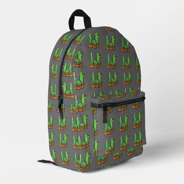 Cactus cacti succulents pattern grau bedruckter rucksack (Rückseitige Ecke links)