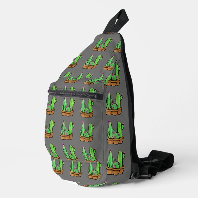 Cactus cacti succulents pattern grau crossbody bag (Rechte Ecke)