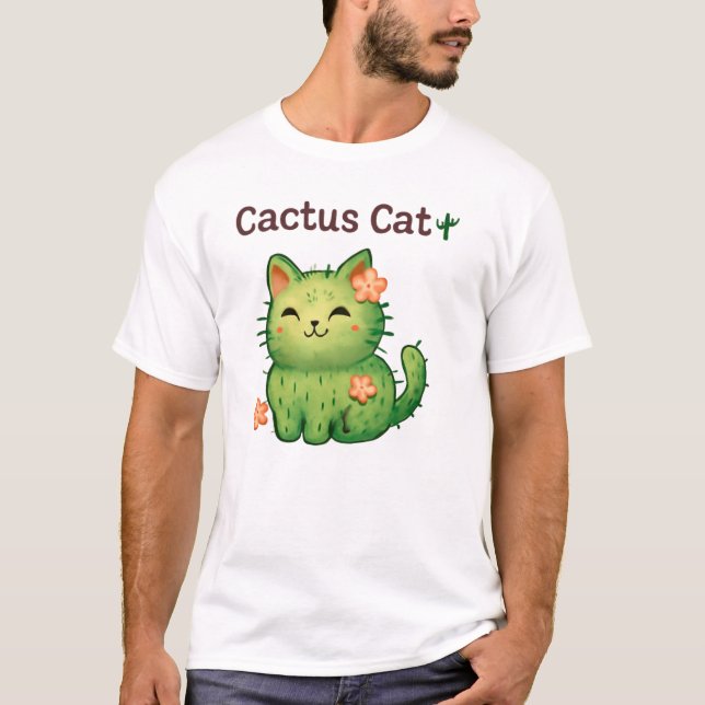 Cactus Cat 🌵 Niedlicher Blumendesign 🐱 Cartoon T-Shirt (Vorderseite)