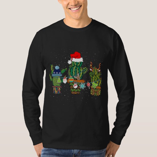 Cactus Christmas Reindeer Santa Hat Pajamas Xmas  T-Shirt (Vorderseite)