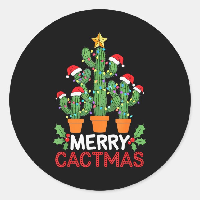 Cactus Christmas Tree Funny Merry Cactmas Cactus M Runder Aufkleber (Vorderseite)