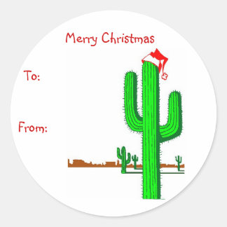 Cactus Christmas Tree - Gift Tags Runder Aufkleber