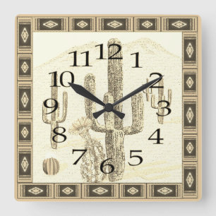 Cactus Clock im Südwesten Quadratische Wanduhr