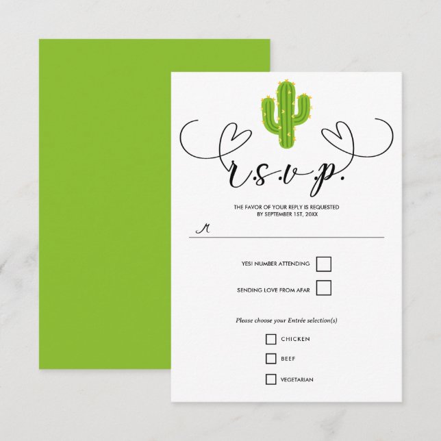 Cactus Coeur Jaune Fiesta Love Wedding RSVP (Devant / Derrière)