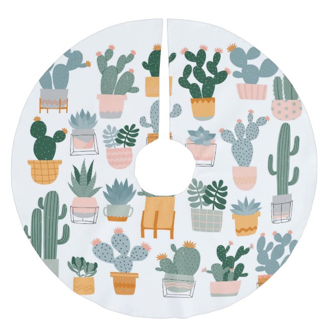Cactus Collection in Pots Design Polyester Weihnachtsbaumdecke (Vorderseite)