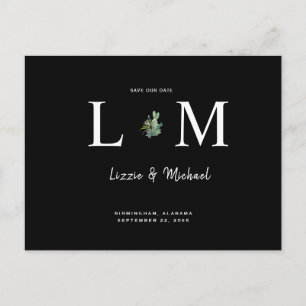 Cactus Contemporary Monogram Schwarz Save Our Date Postkarte