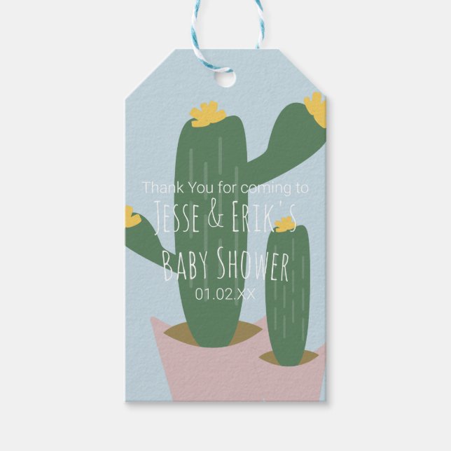 Cactus Cupcakes Baby Dusche Danke Blue Geschenkanhänger (Vorderseite)