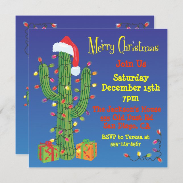 Cactus de Noël avec invitation de chapeau de Père  (Devant / Derrière)